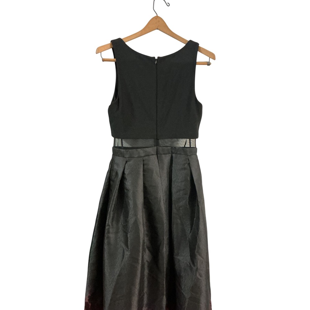 Betsy & Adam Womens Black Red Floral Mesh Waist Pleated Midi Formal Dress Size 8 - Picture 7 of 10